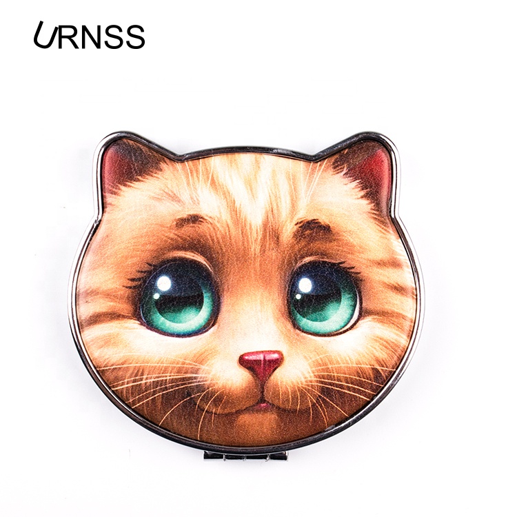 Hot selling small plastic promotional cat shaped pocket mirror in makeup mirrors