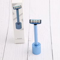 Six Germany Blade Metal Handle System Shaving Razor For Gift Box/1handle+2cartridges with stand